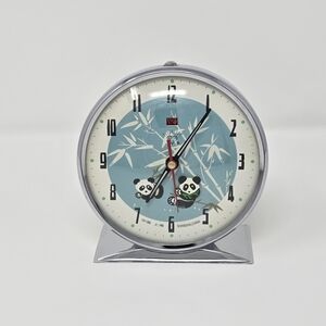 🐼 Vintage Diamond Panda Alarm Clock | Chrome Finish | Works Great!